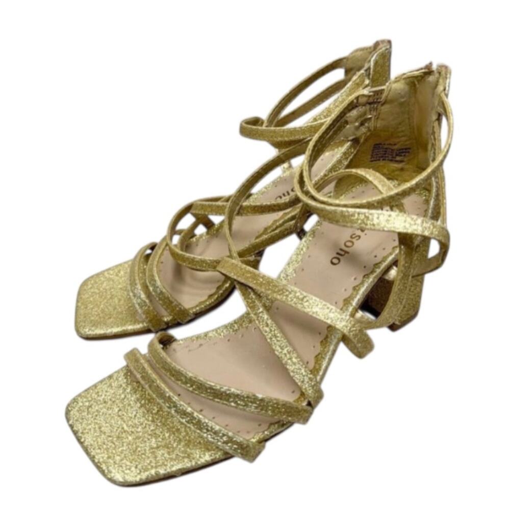 Zigi Soro Sandals Size‎ 6 Gold Open Toe Ankle Strap Dress Heels Sparkly